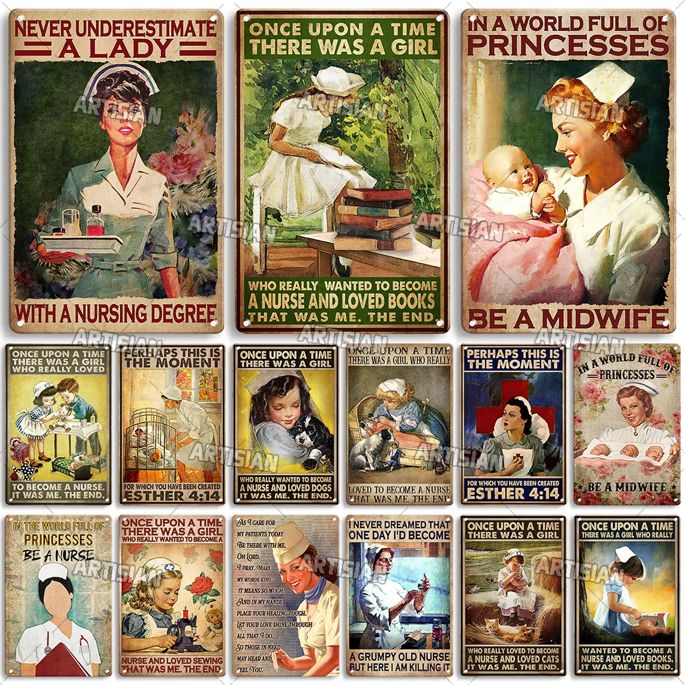 ARTISIAN Vintage Nurse Metal Tin Sign Decorative Plate Nostalgic Metal Sign Man Cave Garage Wall Decor Sign Aged Metal Plaque