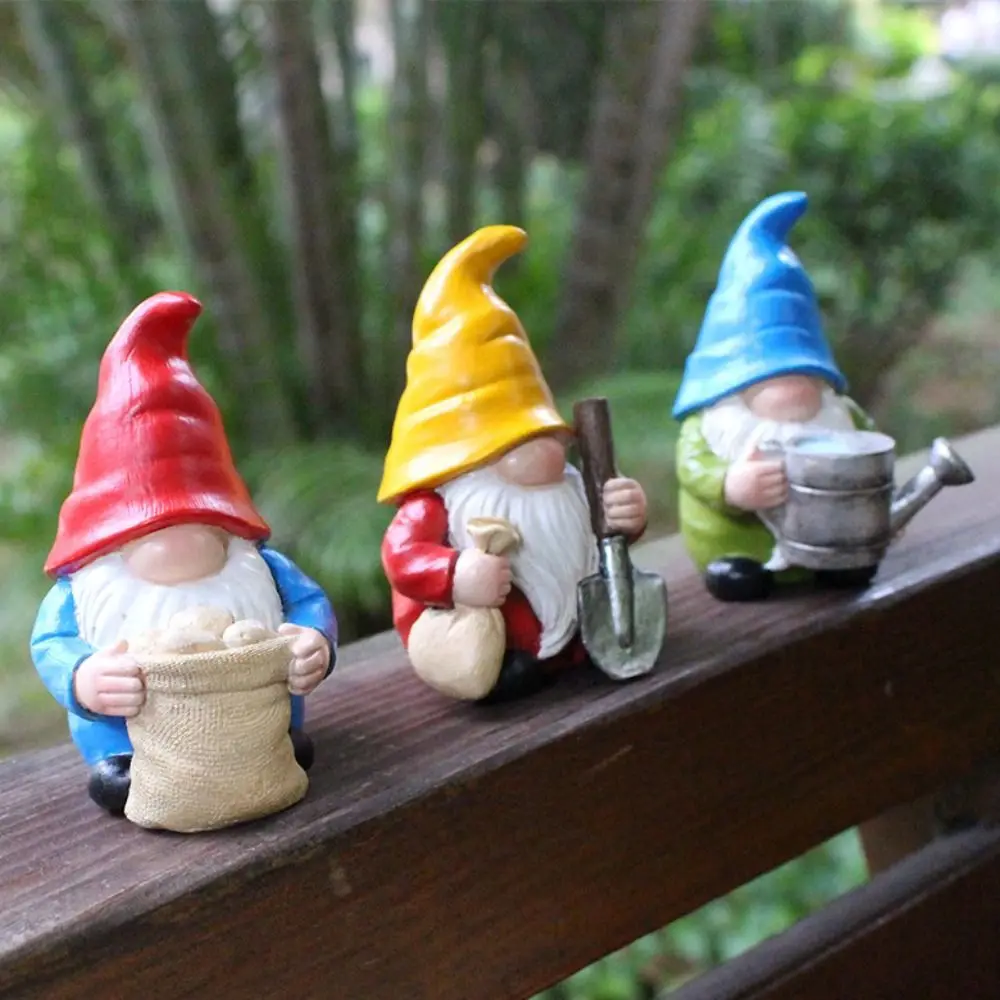 3Pcs /set Waterproof Handmade Dwarf Ornaments Rust-resistant Cartoon Gnome Statue Painted Resin Garden Ornaments Garden