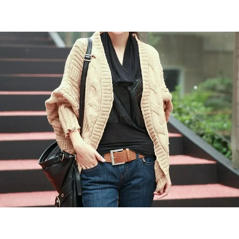 2025 Autumn and Winter New Knitted Sweater Casual Loose Bat Sleeve Shawl Coat Sweater Cardigan 2