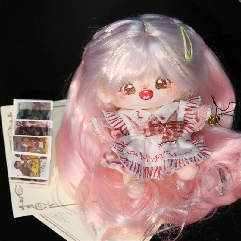 Pink Purple Blue Ombre Full Bang Wool Curl Wig for 20cm Cotton Doll Heat Resistant Dolls Accessories Fit 33-36cm Head