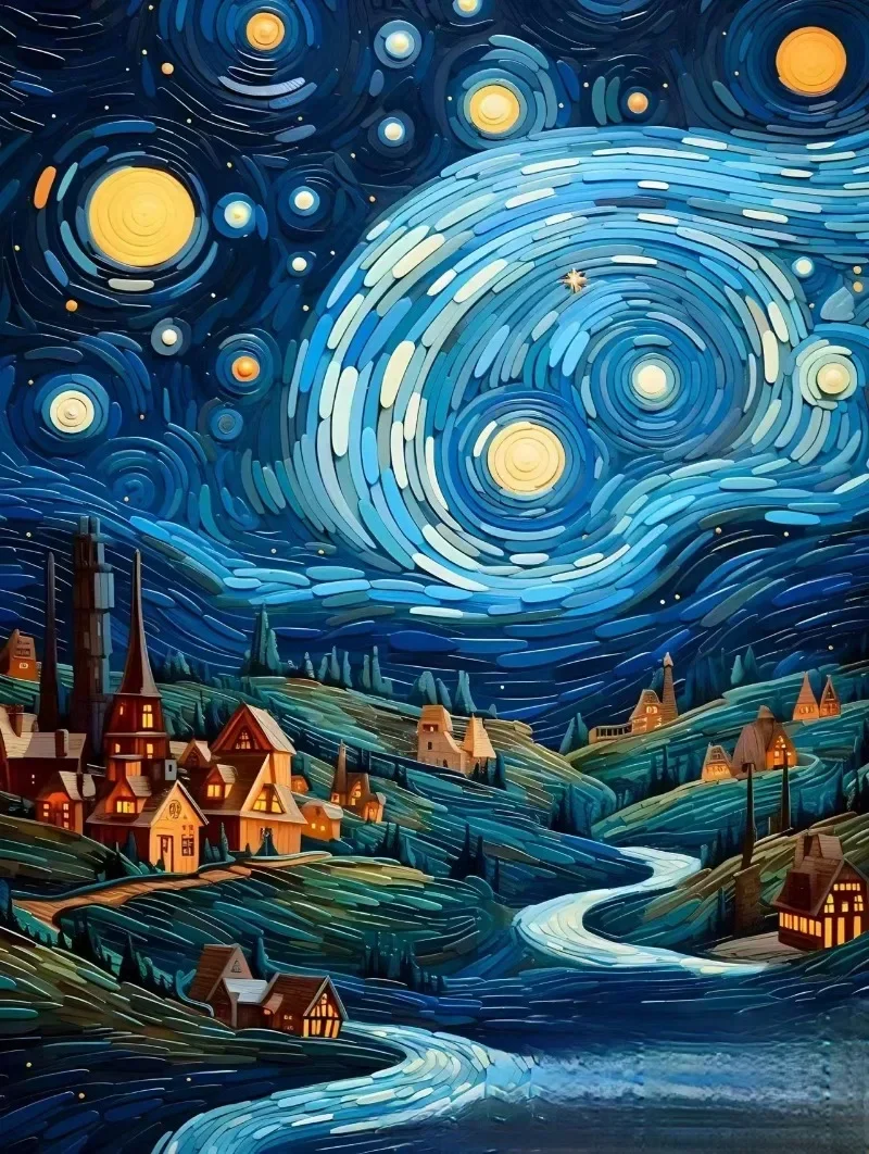 Starry Night Paint by Numbers Kit for Adults Beginner,Canvas 5D Diamond Art Kits DIY Oil Painting Home Decor Gift 16x20 Inch