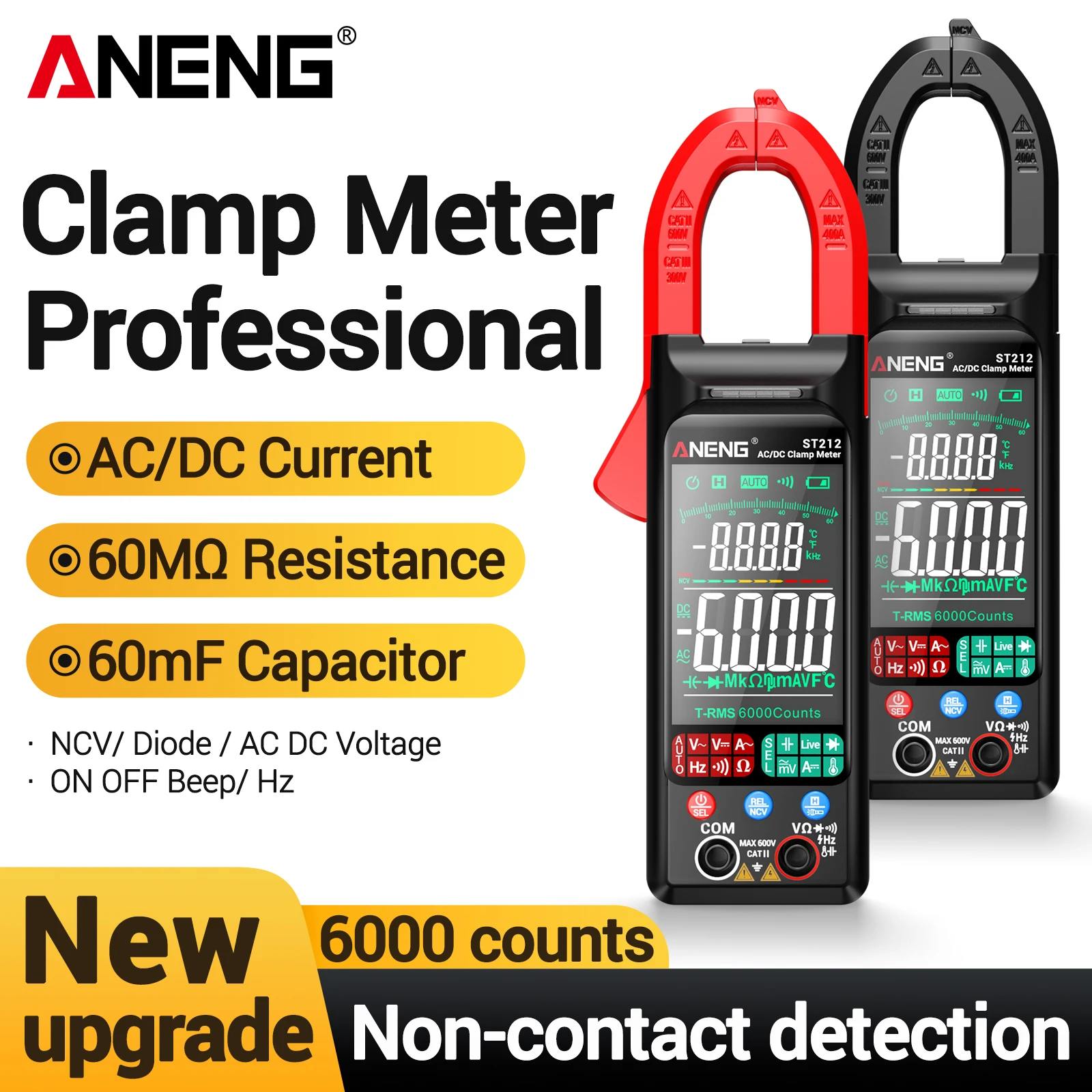 ANENG ST212Professional Digital Clamp Meter 6000 Counts AC/DC Current Voltage NCV Resistance Tester for ElectriciansSpecial Tool