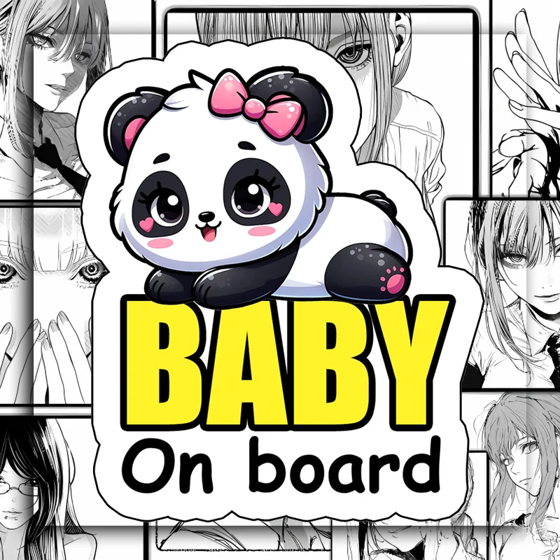 

EARLFAMILY Beby Panda On Board Car Stickers Anime Notice Graphics Vinyl RV ATV Decals For Cars Accessories Trunk Decoration