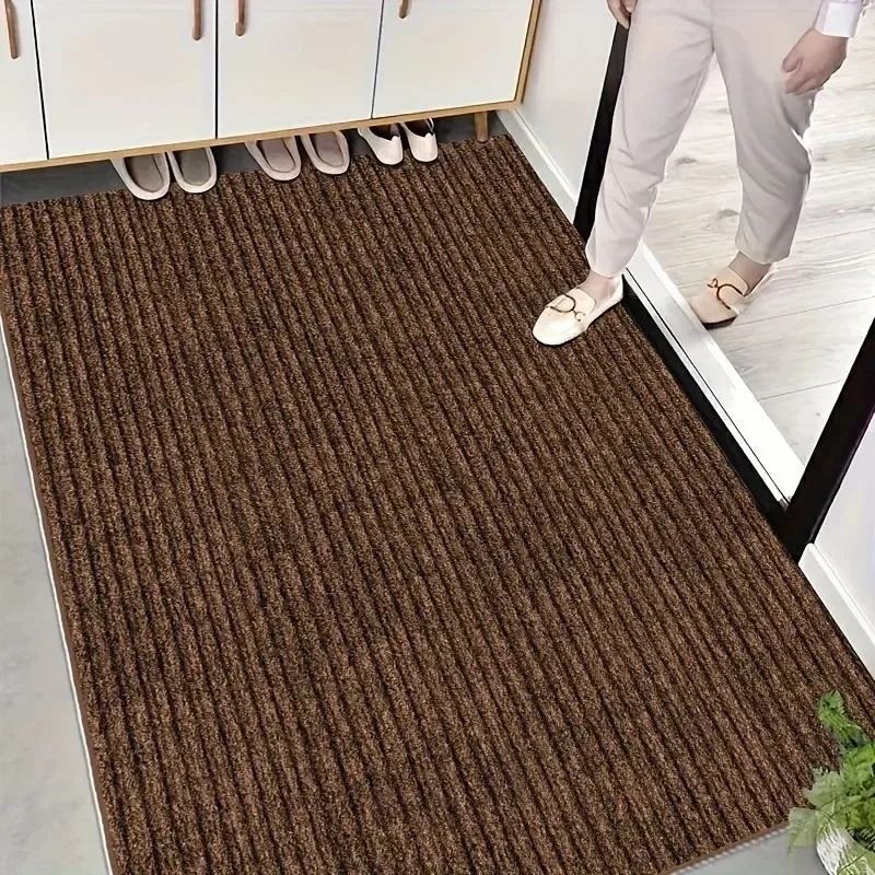 1pcs Polyester Double Stripe Door Mat Anti‑Slip Floor Mat Dirty Resistant Rug For Entrance Home Commercial Use