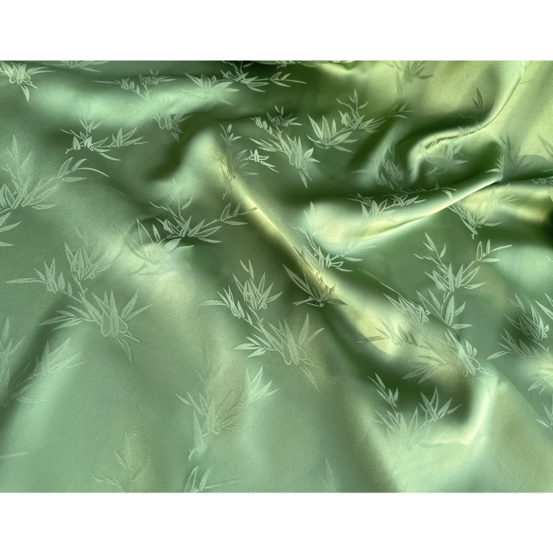 Green Bamboo Patterned Jacquard Acetate Fabric Soft and Silky Chinese Style Silk Cheongsam Dress Designer Fabric