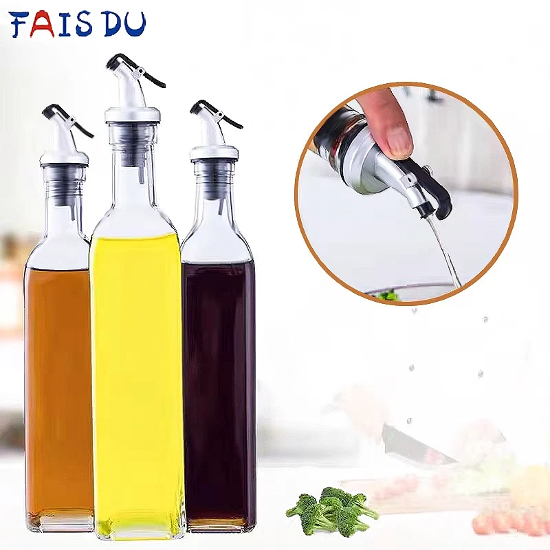 

150/250/500ML Transparent Glass Olive Oil Bottle Leakproof Kitchen Seasoning Soy Sauce Vinegar Press Type Cruet Barbecue Bottle