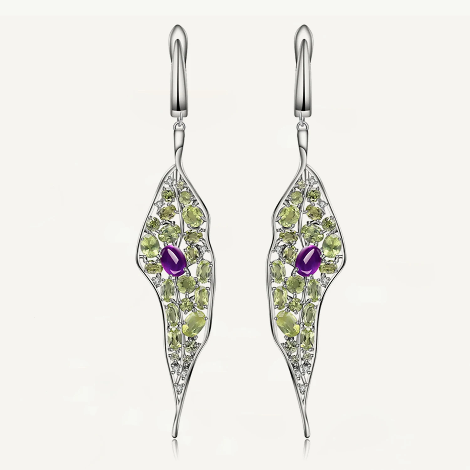 

GEM'S BALLET 925 Sterling Sliver Vintage Palace Drop Earrings Natural Amethyst Peridot Gemstone Long Earrings For Women Jewelry