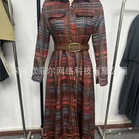 Leisure Grid Printed Long Sleeve Shirts Dress Autumn New Long Sleeve Pocket Dress Elegant Ladies Loose Pleated Commute Dresses - Image 2