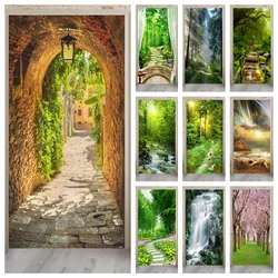 Space Road Door Sticker PVC 3D DIY Self-Adhesive Waterfall Forest Wallpaper Living Room Art Poster Mural Lake Stickers Home Art