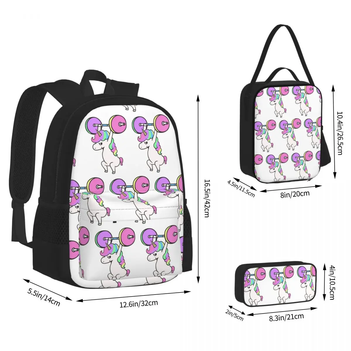The Snatch Weightlifting Unicorn Backpacks Boys Girls Bookbag School Bags Kids Rucksack Lunch Bag Pen Bag Three-Piece Set