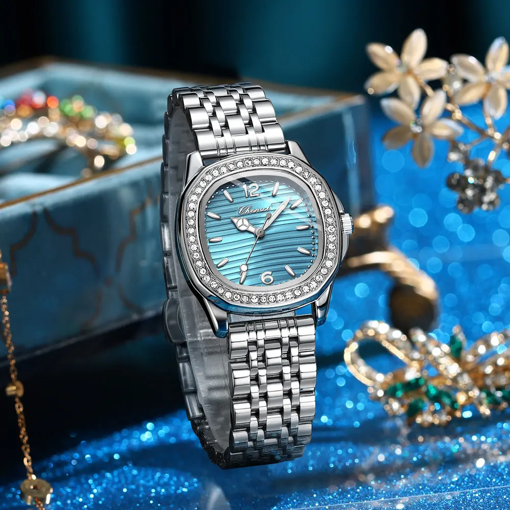 CHENXI Simple Women's Watch Luxury Diamond Stainless Steel Quartz Watches Fashion Dress Wristwatches Clock Gift for Ladies