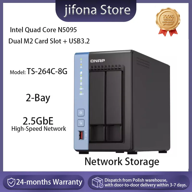QNAP TS-264C 8G Servidor de Almacenamiento NAS de 2 Bahías, 8GB N5095/2.5GbE/M.2/Nube Privada (Sin Discos)