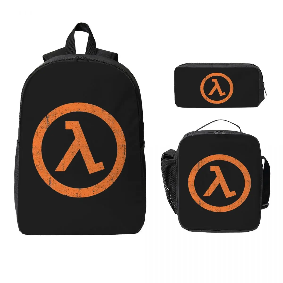 Half Life Lambda Symbol Backpack Student Boys Girls BookBag School Bag Laptop Shoulder Bags 3ps Insulated Lunch Bag Pencil Case