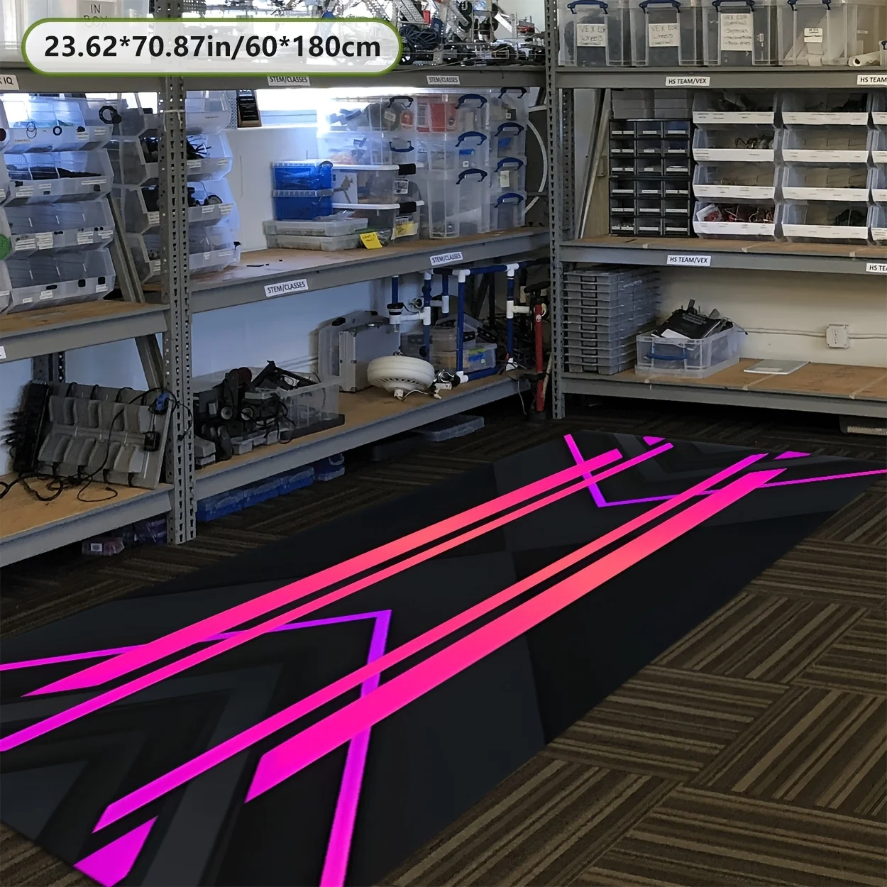 Neon Geometrische Kristall-Samt-Motorradmatte, Rutschfeste Garagenbodenmatte für Motorradparken, Mehrere Größen, Cooler Stil Dekor