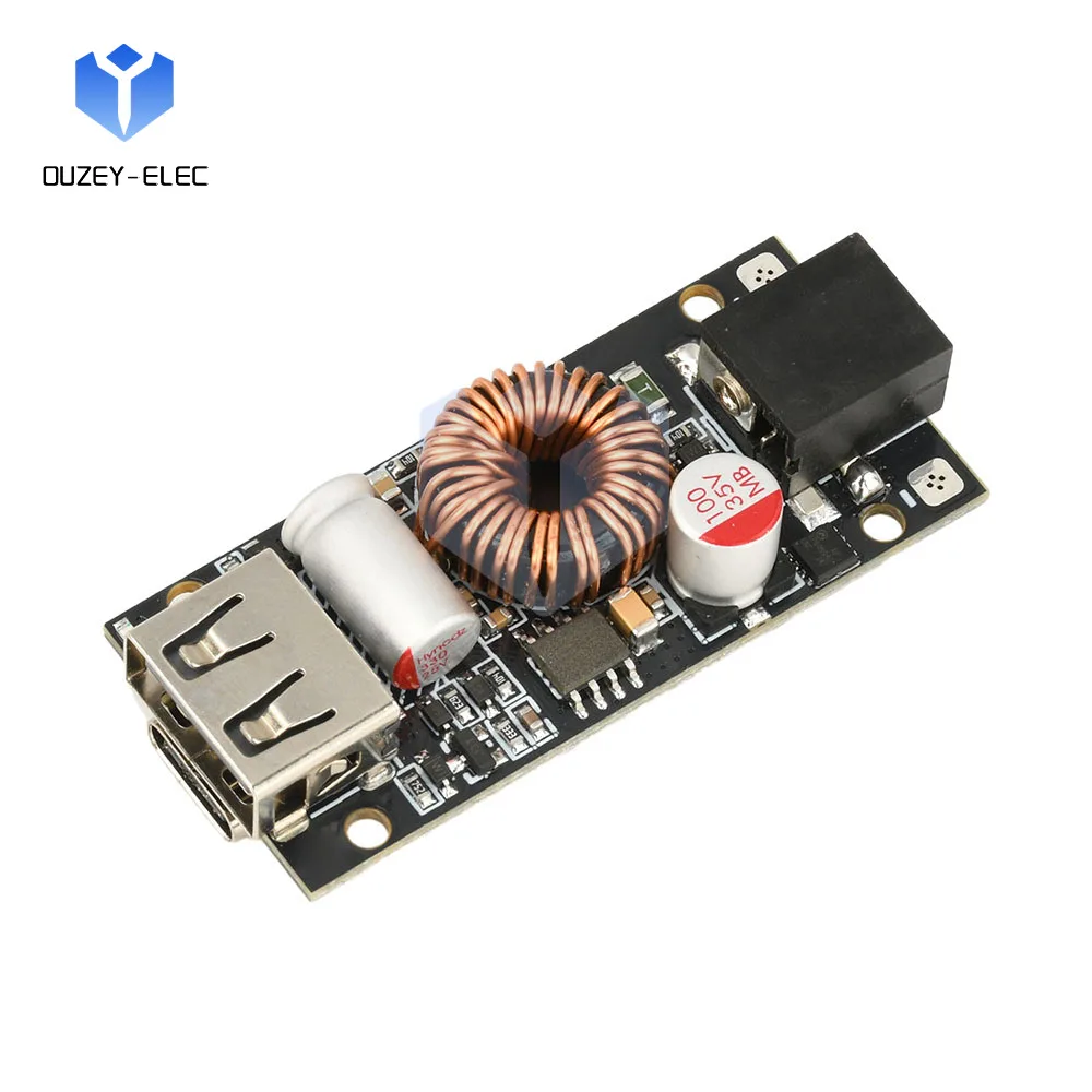 

DC7 ~ 35 В PD 65 Вт Модуль быстрой зарядки Понижающее быстрое зарядное устройство DC5521 Интерфейс Вход USB/Type C Двойной выходный интерфейс