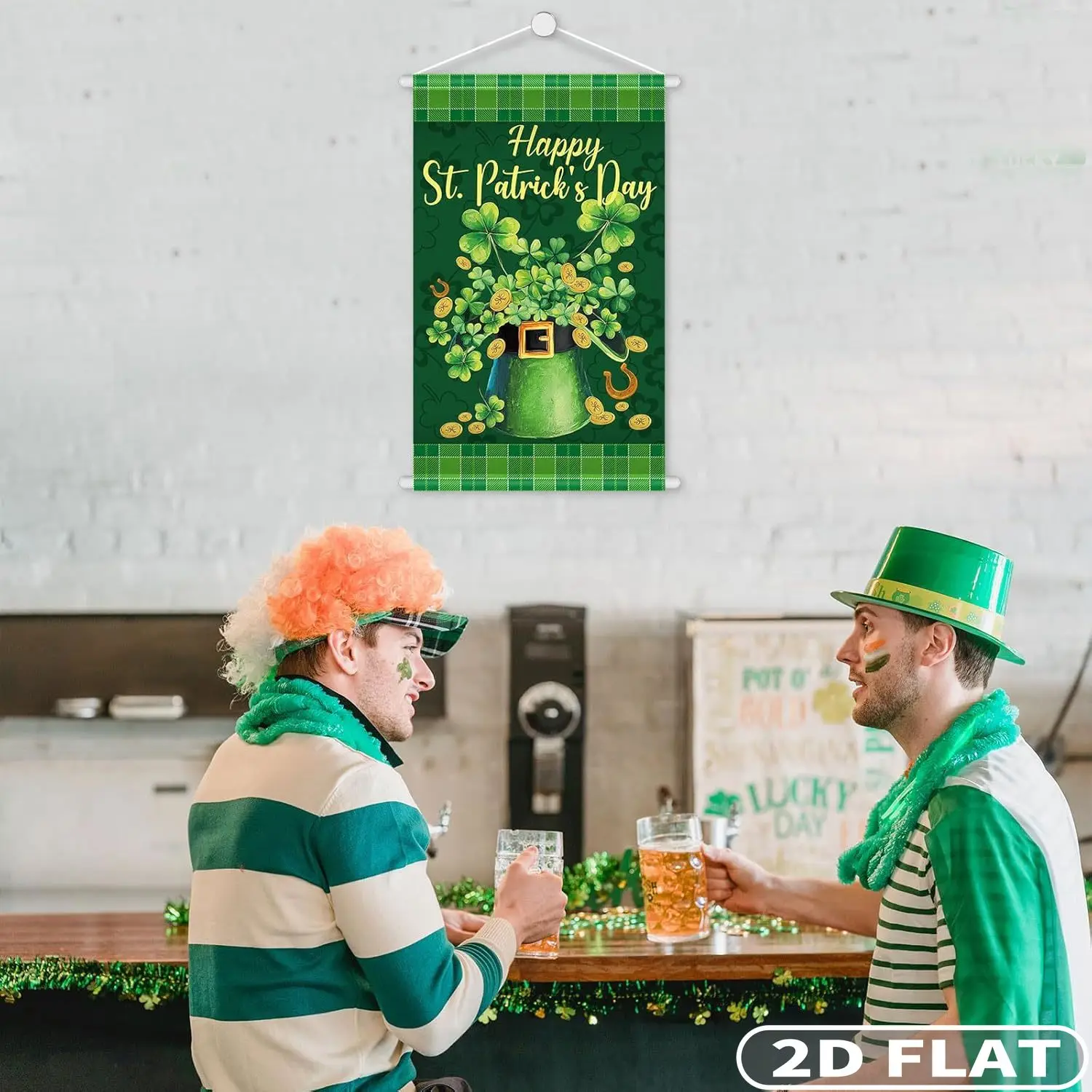 

1pc St. Patrick's Day Banner, Polyester Hanging Banner with Pole and Rope, Happy St. Patrick's Day Banner Shamrock Design