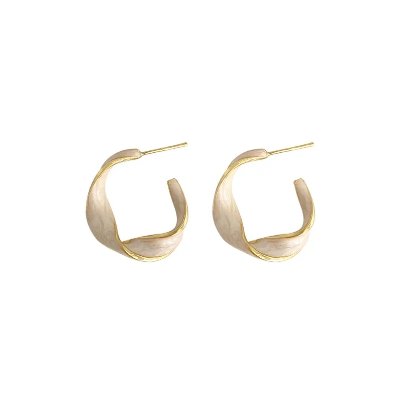 

Twisted Quicksand 925 Silver Needle Vintage Enamel Earrings Milk White Drop Glaze Stud Earrings Earrings