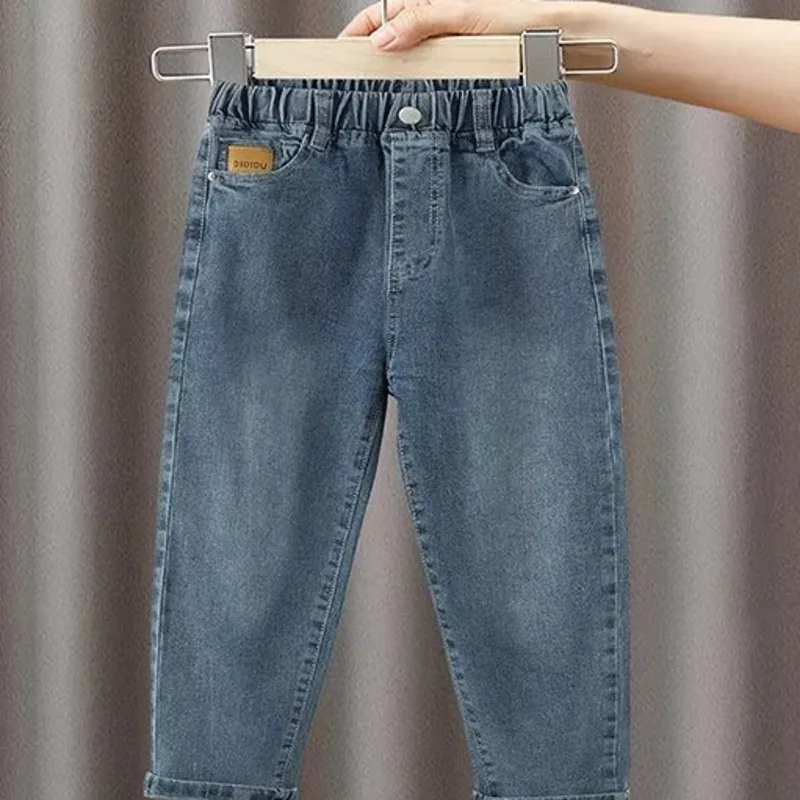 

Popular All-match New Children's Clothing Lazy Summer Zipper Mid-waist Ins Jeans Nine-point Pants Men's Simple Trend