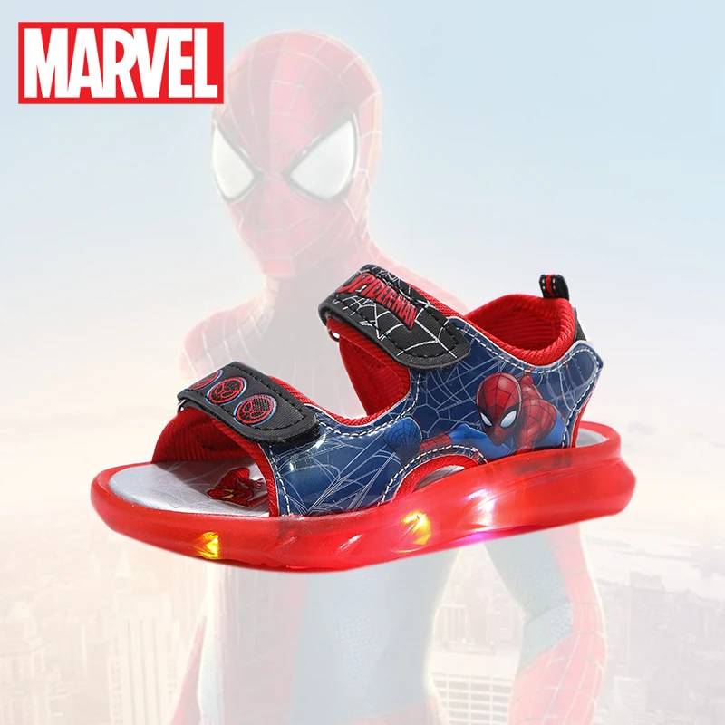 Disney Summer Children's Sandals Frozen Priness Elsa Anna Children's Sandals LED Light SpiderMan for Boys Sandals Summer