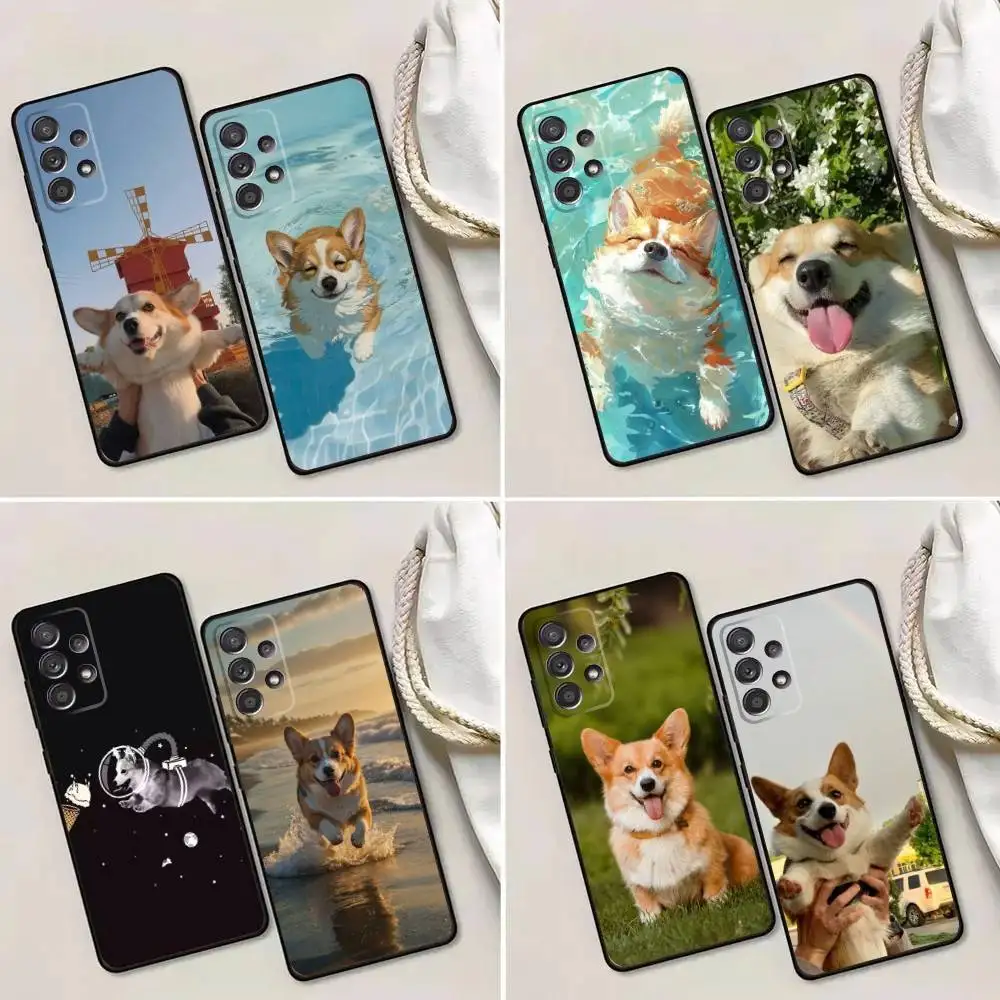 

Corgi cute Phone Case For Samsung Galaxy A13,A21s,A22,A31,A32,A52,A53,A71,A80,A91 Soft Black Phone Cover