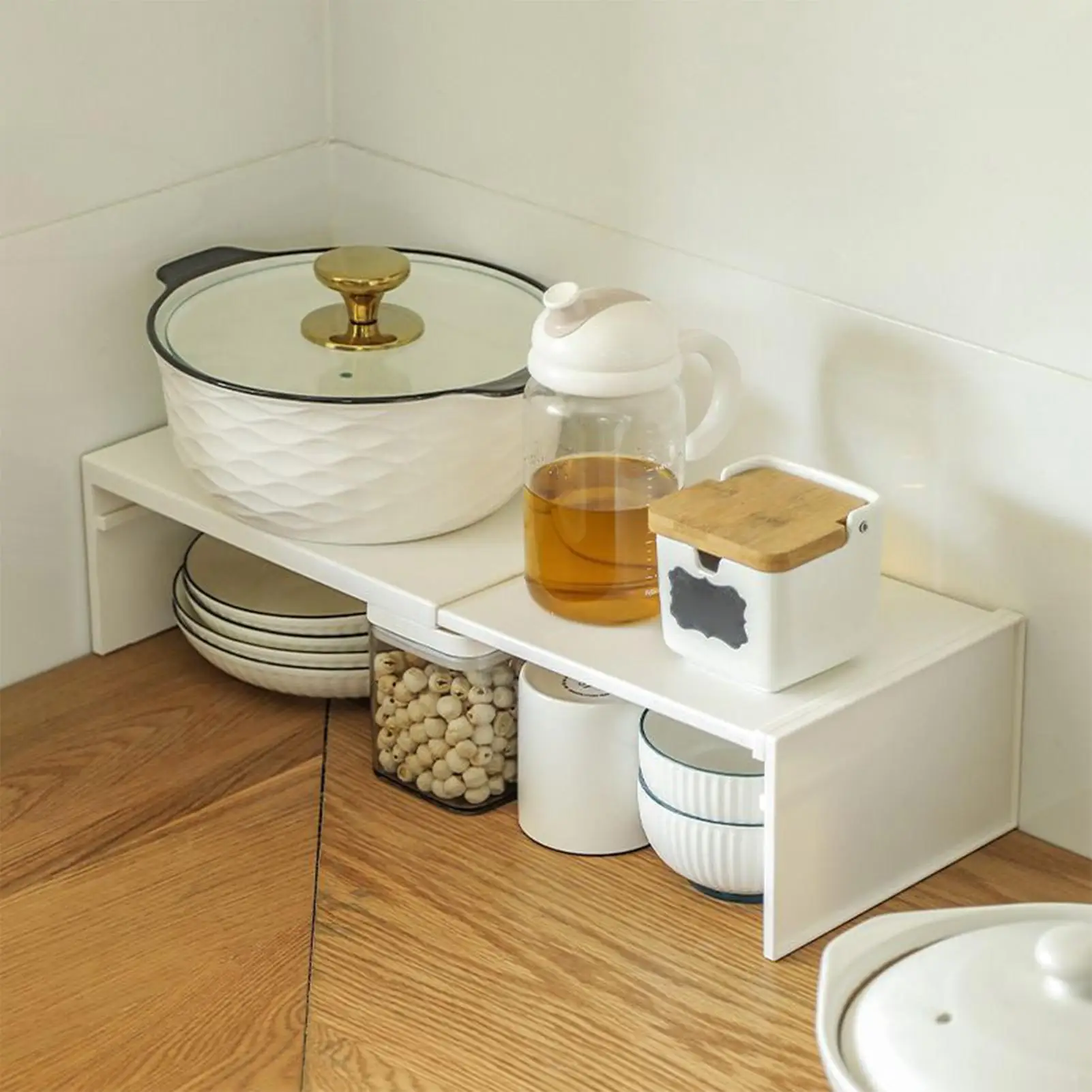 

Expandable Kitchen Organizing Shelf Stackable Cabinet Shelf Countertop Shelf Space-Saving Kitchen Storage Accessories