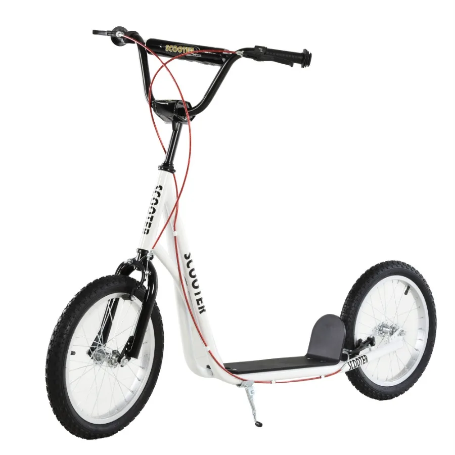 

Aosom Youth Scooter Kick Scooter for 5+ with Adjustable Handlebar 16 Front and Rear Dual Brakes Inflatable Wheels White