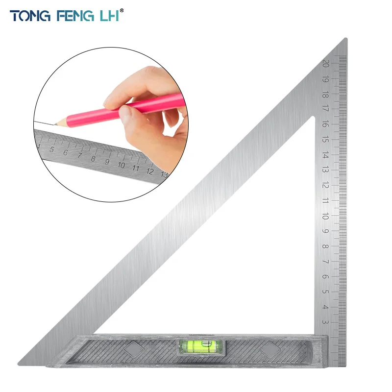 0-200mm Triangle Ruler Measuring Tool 90 degree Alloy with Level Bubble Bead Horizontal Woodworking