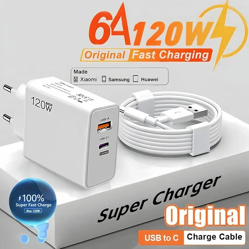 Total 120W USB Charger 2 Ports Type C Fast Charging Travel Power Adapter EU/US Plug Wall Charger Quick Charge 3.0 Power Socket