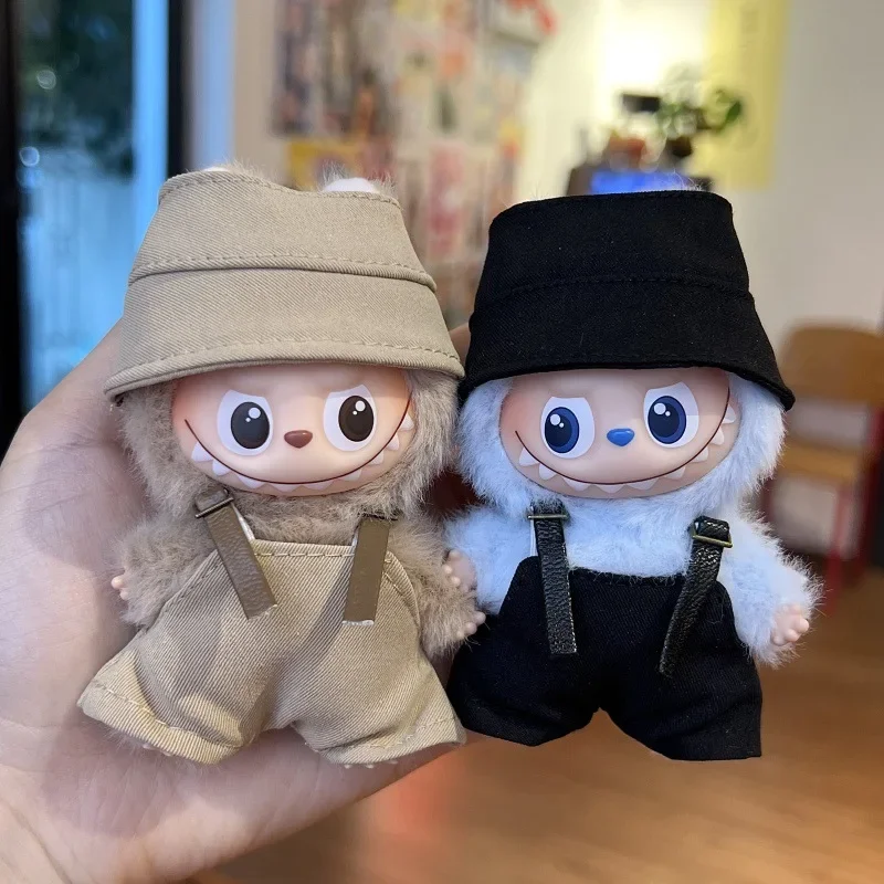 Voor Labubu Kleding Pop Accessoires Overalls Emmer Hoed Set Lederen Sling Verstelbaar Voor Labubu 4.0 Pin Voor Liefde Pop Outfit