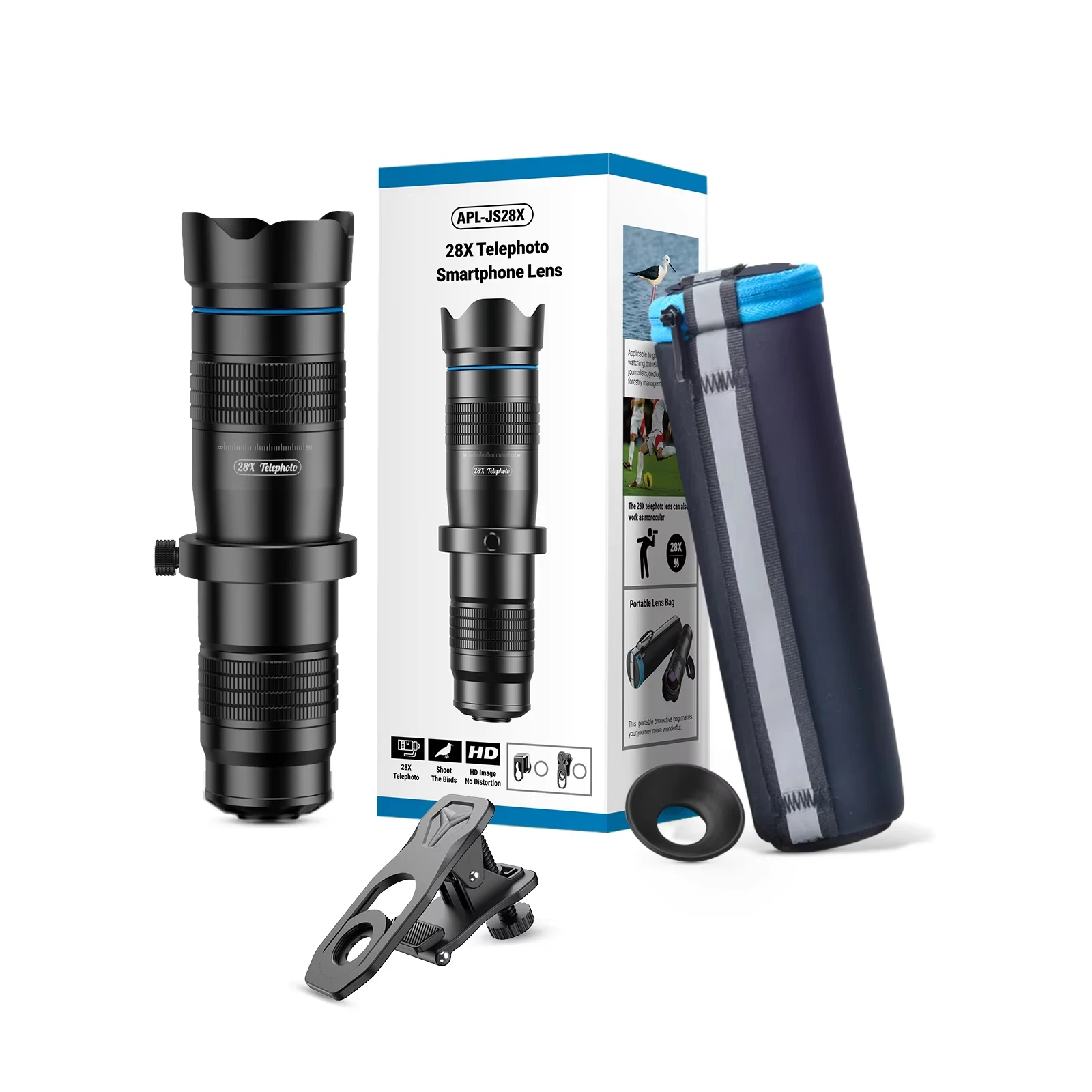 APEXEL Portable 28X Telescope Telephoto Lens Monocular with Universal Clip on Monocular Phone Camera Lens Outdoor Travel Hiking