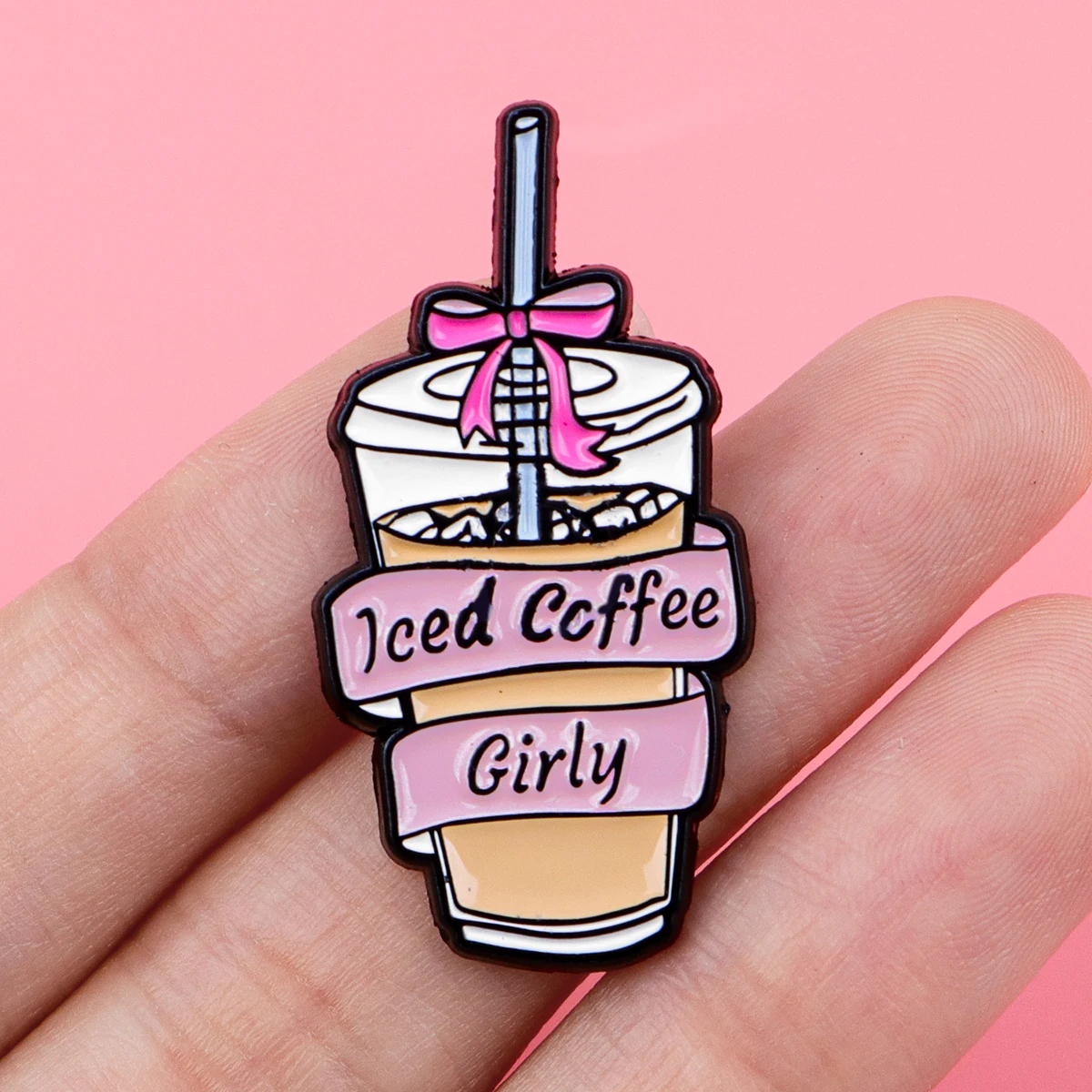 Coffee Enamel Pin Pink Bow Brooch Pines Lapel Pins Badge on Backpack Clothing Accessories Fashion Jewelry Girl Gifts