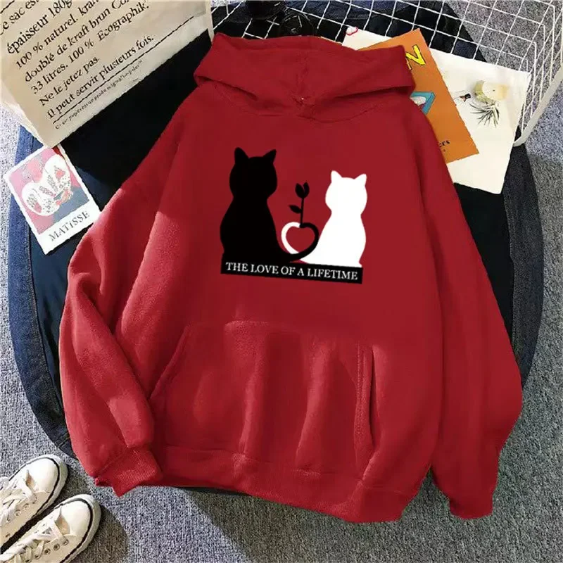 Women Solid Hoodie Autumn Winter Fleece Loose Hooded Sweatershirt Letter Love you Love Me Unisex Casual Hooded Jacket