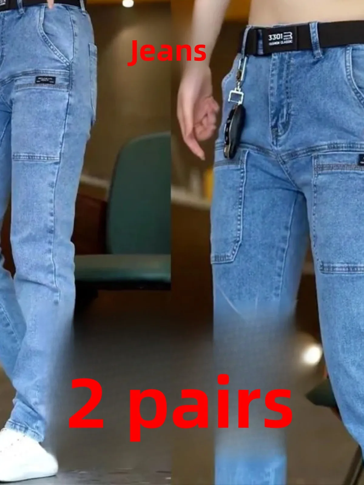 

High Elastici Men's Jeans 2023 New Sle Loose Fit Straight Leg Workwear Pants Six kets Versatile Casual Trousers