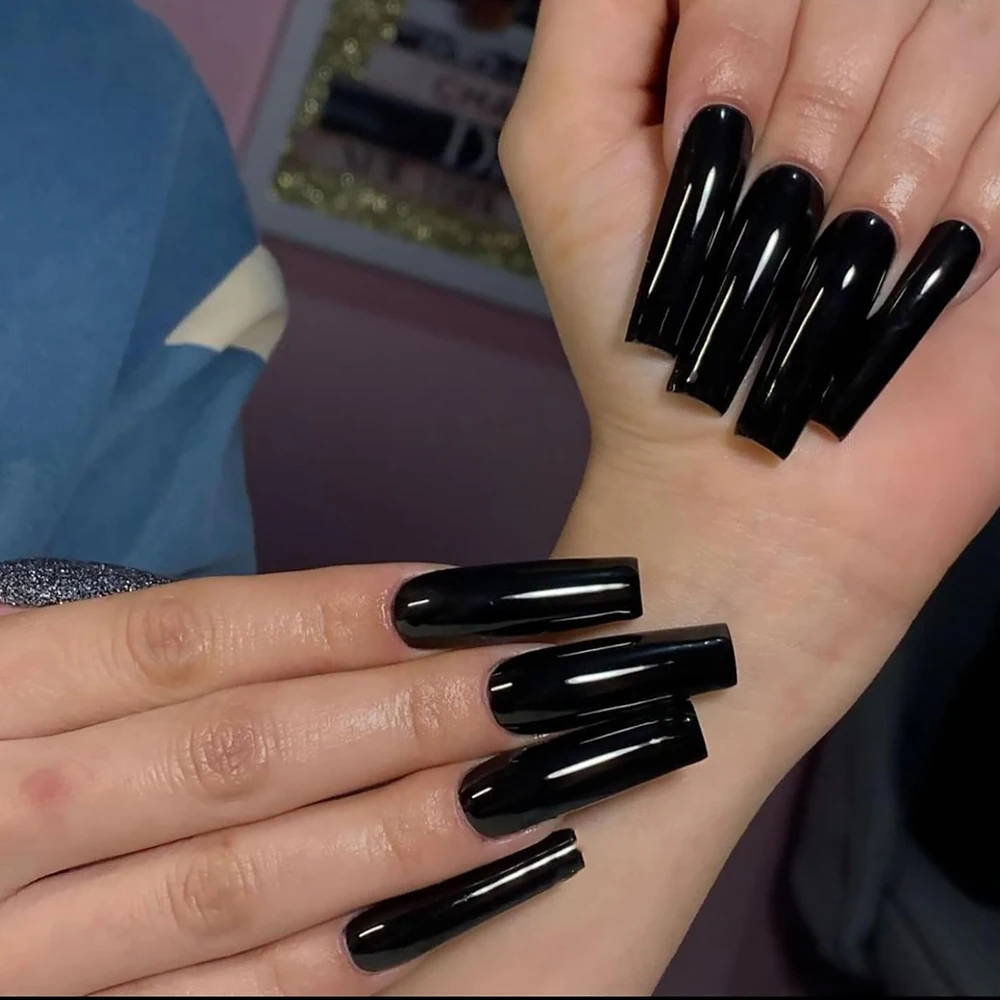 120 pçs preto ballet imprensa em dicas de unhas falsas cobertura completa longa bailarina unhas falsas cor sólida extensão de unhas artificiais
