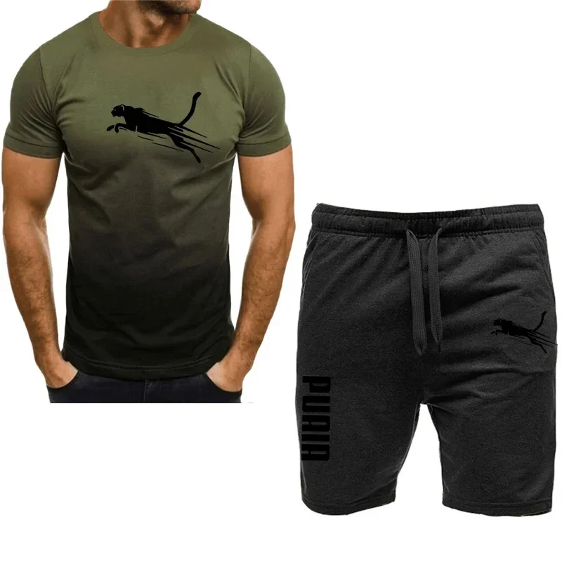 2025 T-shirt a maniche corte girocollo casual estiva + pantaloncini in due pezzi nuovi uomini palestra corsa abbigliamento sportivo set ad asciugatura rapida