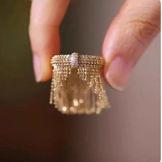مجوهرات إيطالية عالية طبق الأصل 14k الذهب معبأ شبكة شرابة خواتم كوكتيل للنساء بيان أنيق حفلة فنجر باند الإكسسوار #1