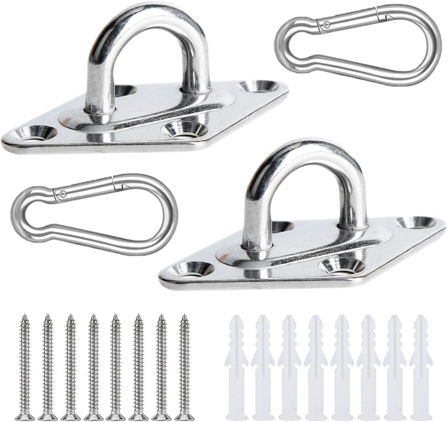 

2 Sets Heavy Duty Hammo Hanging Kit, Stainl Steel Hooks For Stand, Wall, Ceiling, Tree Swing, Rope Chair, Yoga, Shade Sail -