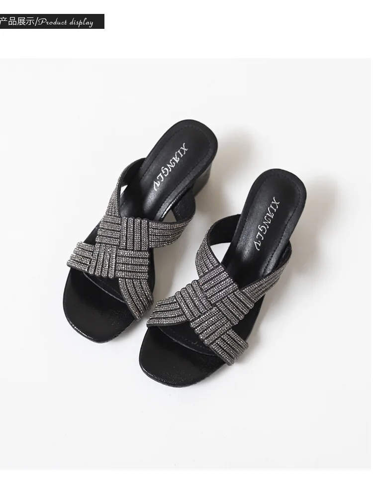 322-7 High Heel Sandals 2023 Summer Fashion Thick Heel Daily Versatile Rhinestone Roman Shoes Women