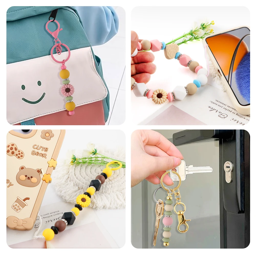 44 Pcs/Lot，  Flower Focus Beads And Silicone Beads Suitable For DIY Pen Bracelets, Keychains, Backpacks And Other Decorative