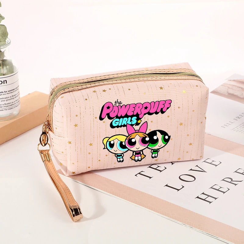 Powerpuff Girl Makeup Bag Cartoon Print Cosmetic Pouch Portable Women Travel Toiletry Bag Small Cosmetic Storage Organizer