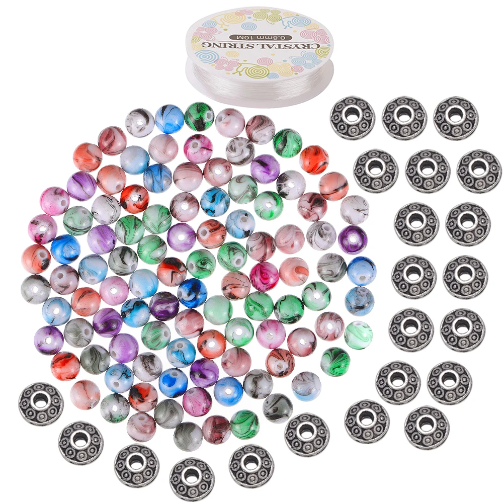 

DIY H Acrylic Beads Kit Round Gold Spacer Charms Ink Painting Bracelet Diy Jewelry Accessories Jewelry Making Supplies