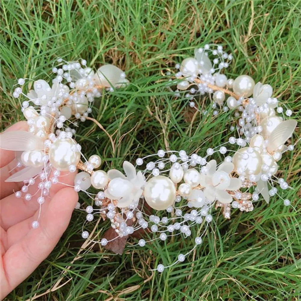 Wedding Accessory Bride Crown Hair Crystal Jewelry Tiara With Pearls Flowers Wedding Crown Floral Pearl Bridal Headband