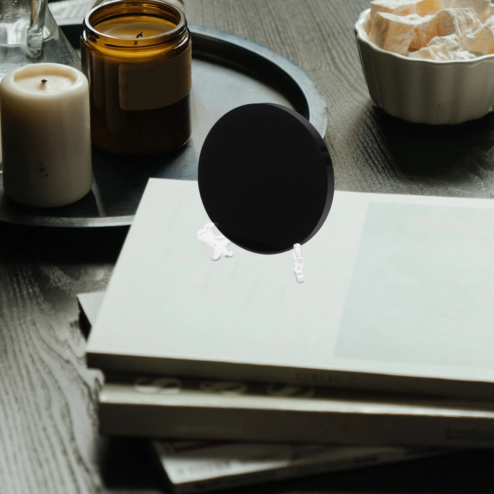 

Obsidian Scrying Mirror Round Black Stone Plate for Divination Board Desk Decor Modern Home Interior Decoration Gift Idea