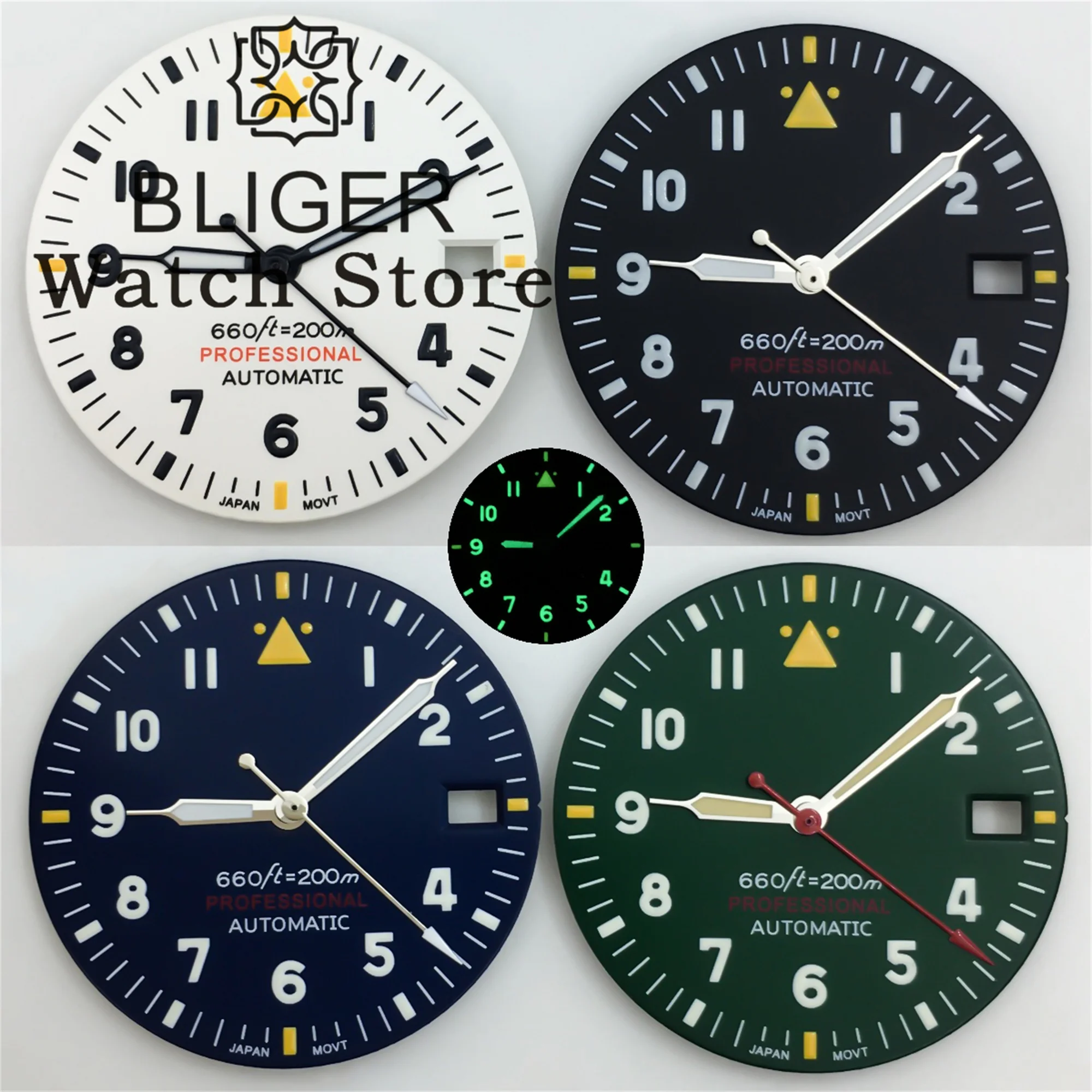 29mm Watch Dial and Hand Sets C3 Green Luminous Fit NH34 NH35 NH36 Movement Fits Pilot Style Watch Watch Parts