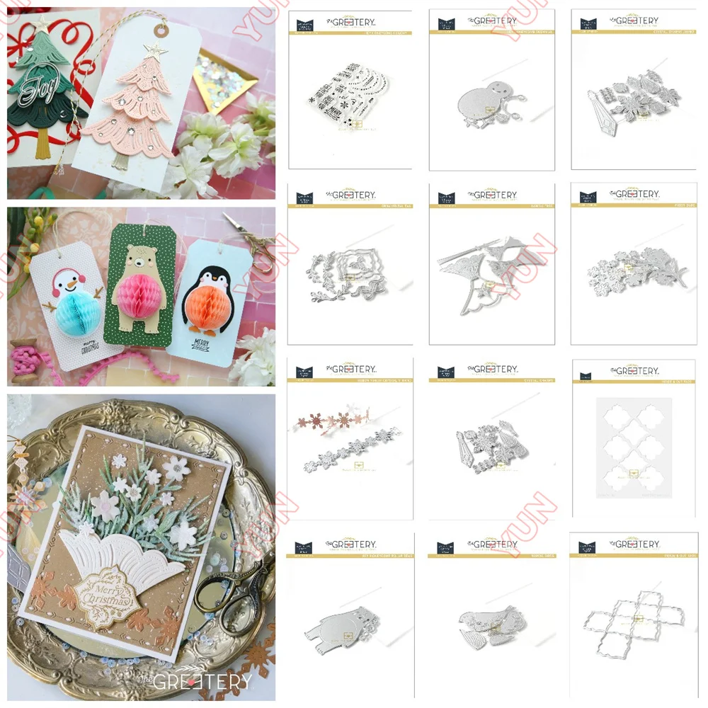 

New Christmas Greetery Craft Dies Stamps Inside & out Holiday Tags Nordic Birds Flower Tree Snowman Die DIY Scrapbooking Diary