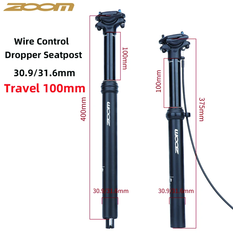 ZOOM-tija telescópica para bicicleta de montaña, tija de sillín con gotero, Control remoto interior y exterior, canoa telescópica hidráulica, 30,9/31,6