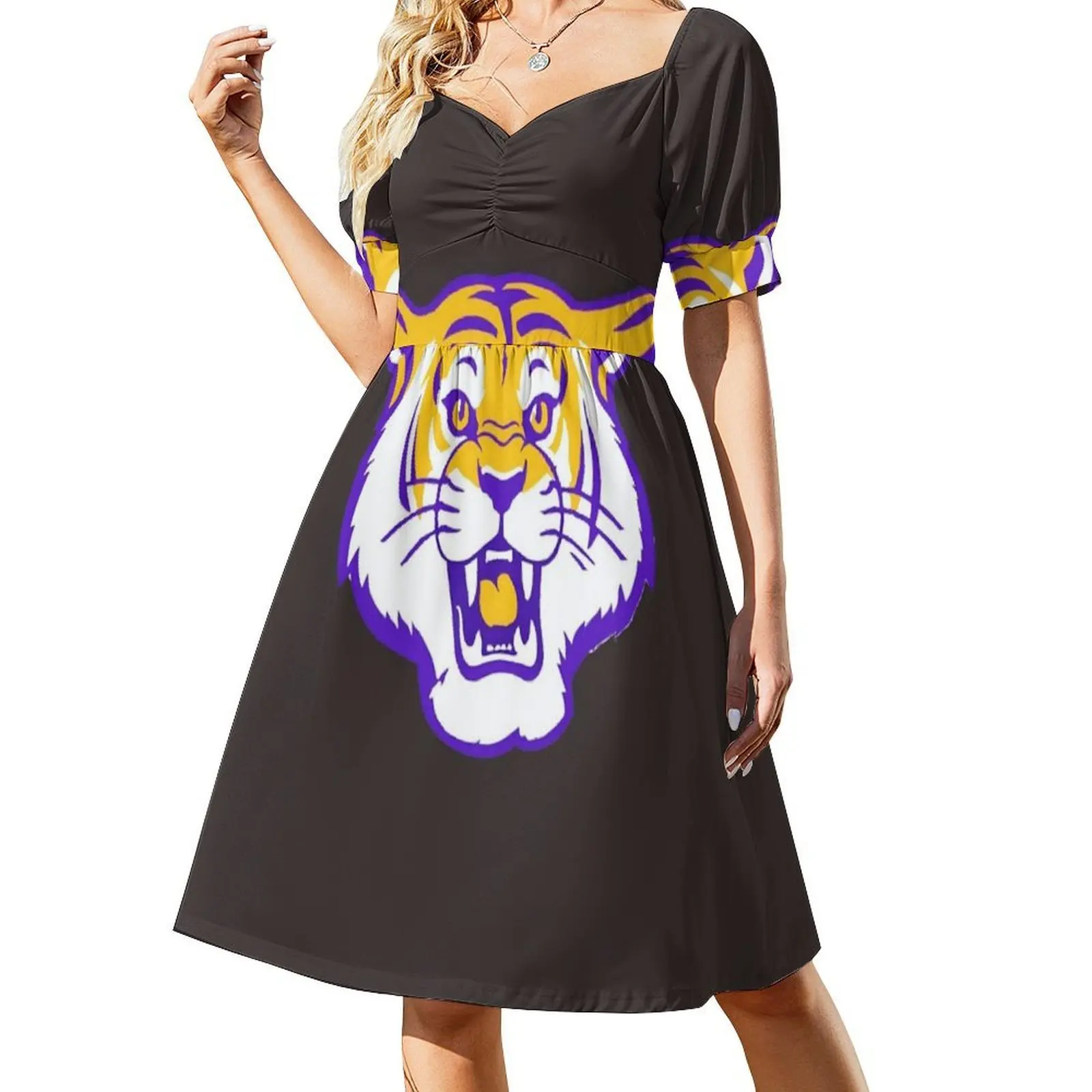 فستان سموك زهري للنساء لربيع وصيف فستان كاجوال للحفلات Lsu Lsu Gameday Tiger Stadium Calling ملابس نسائية #2