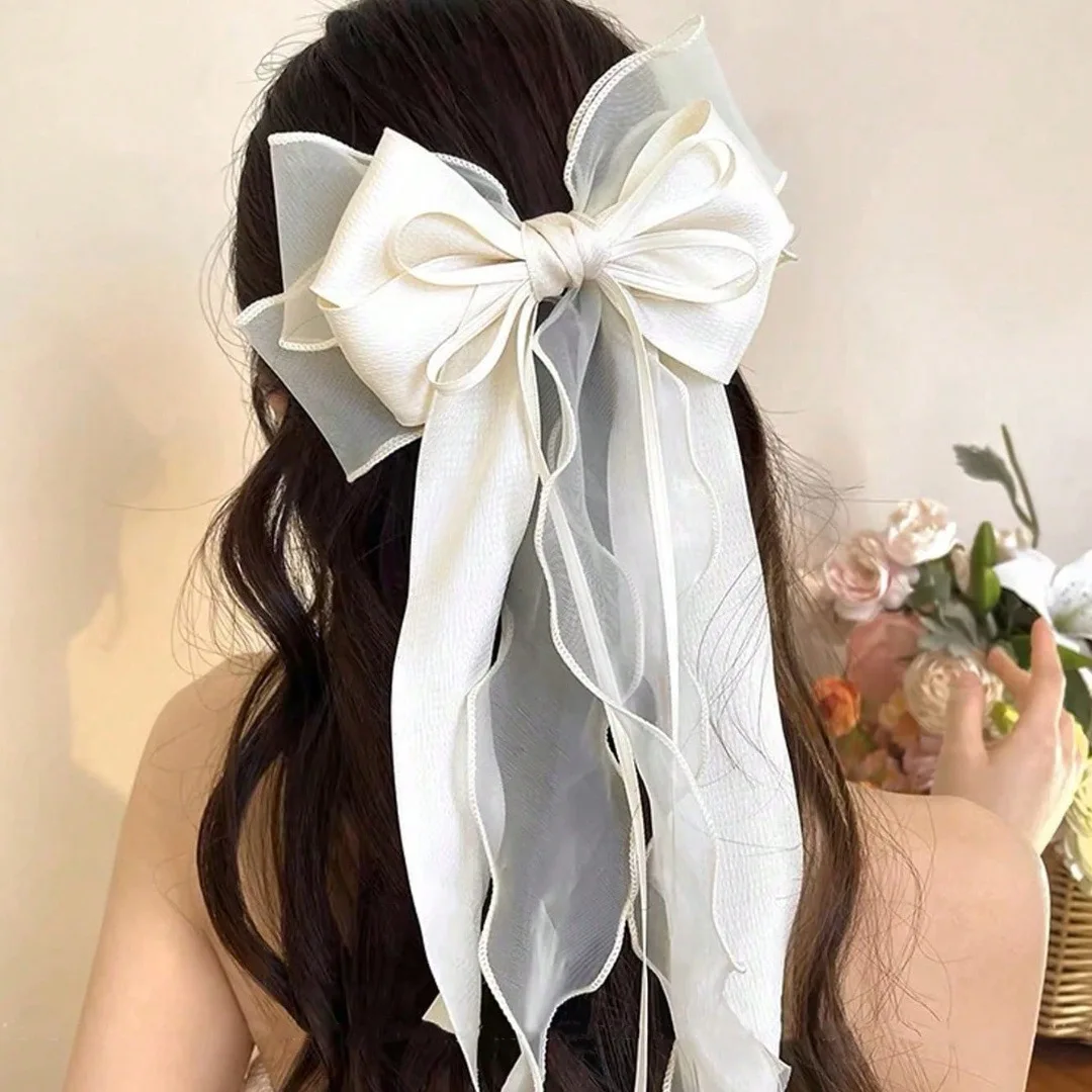 1 Uds. Clip de lazo para el pelo de encaje, pasadores de lazo coqueta con cinta de cola larga para mujer, accesorios para Navidad, San Valentín, boda y graduación
