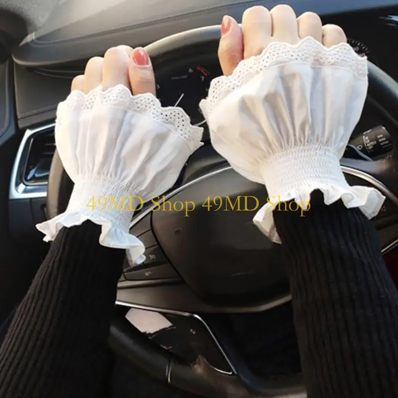 49MD Removable Shirt Hollow out Decorative Cuffs Girls Hollow out White Wristband Decorative Sleeves Woman Sweater Clothing