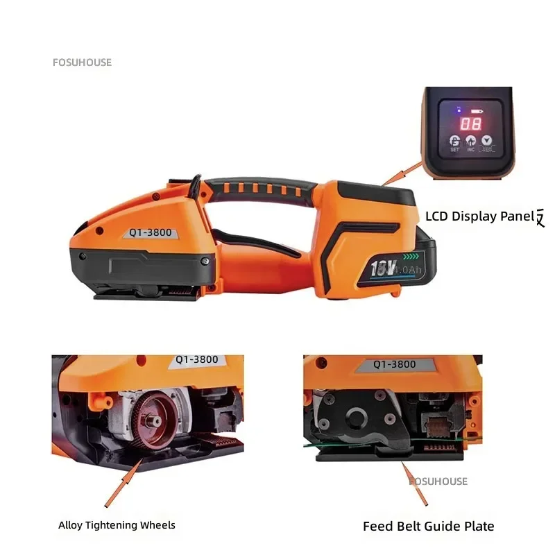 Portable Fully Automatic Electric Strapping Tool - Handheld Hot Melt Plastic Strapper Buckle-Free Small Baler for Package